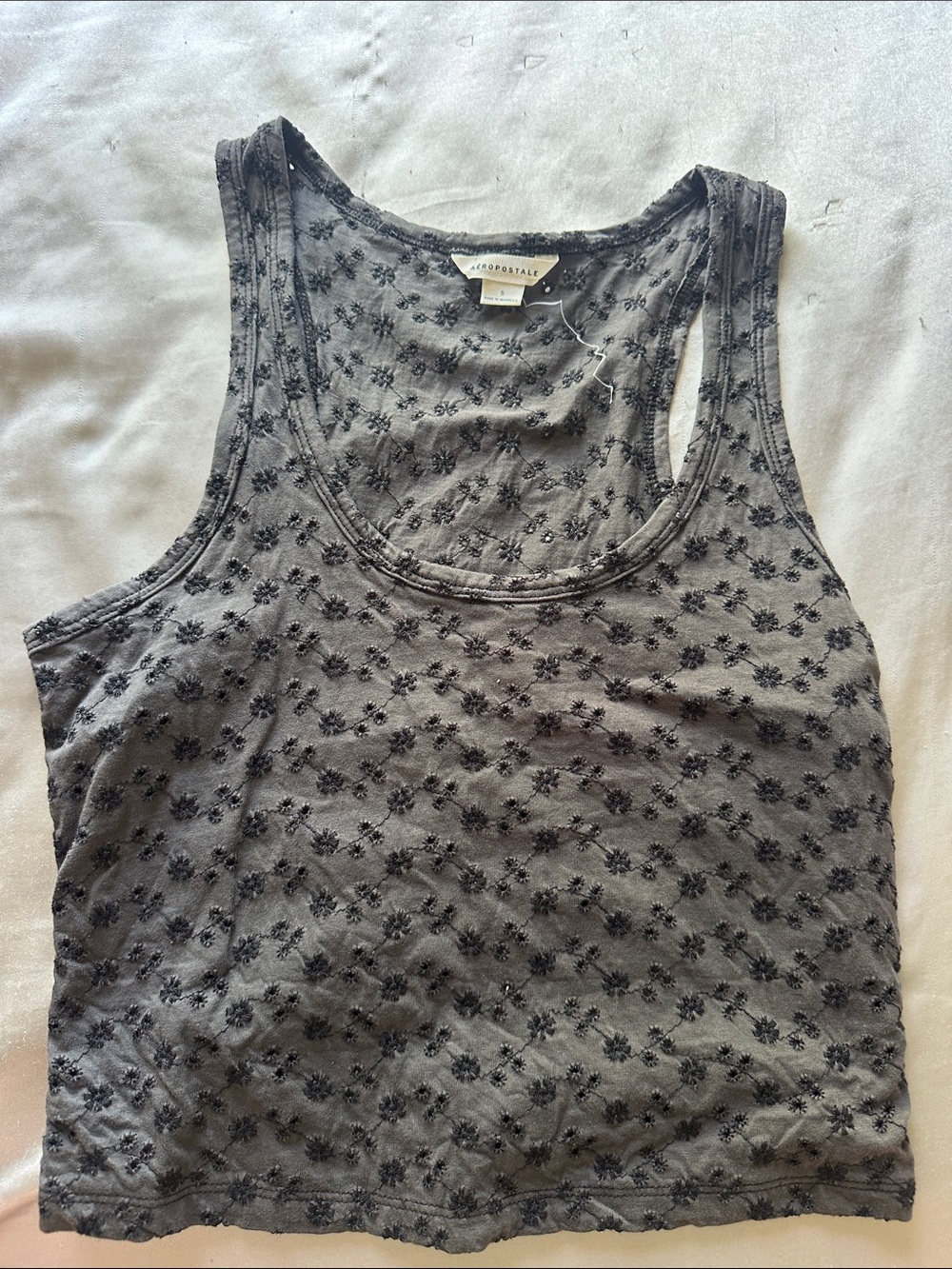 Aeropostale Charcoal Gray Floral Eyelet Tank